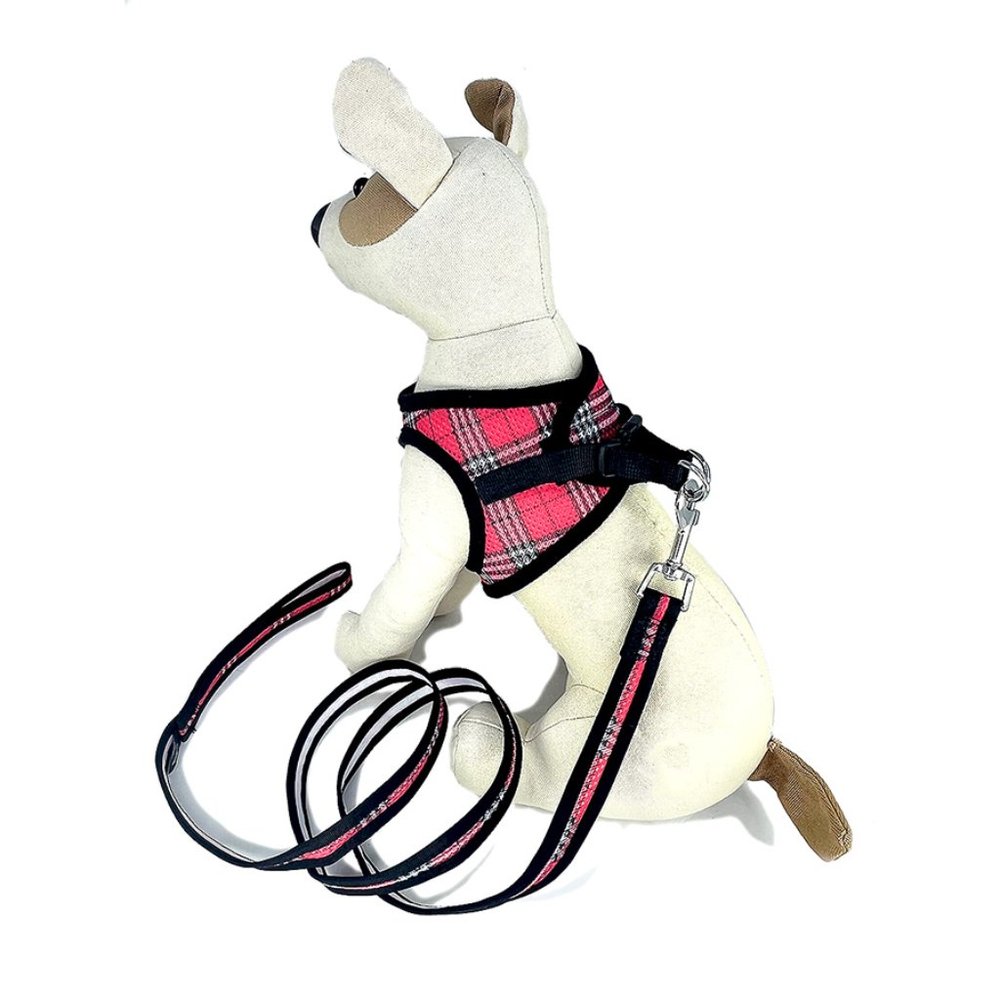 Red Plaid Mesh Step-In Harness & Leash Set